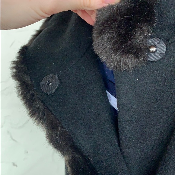 ELLEN TRACY long black wool blend coat w faux fur - Picture 6 of 8